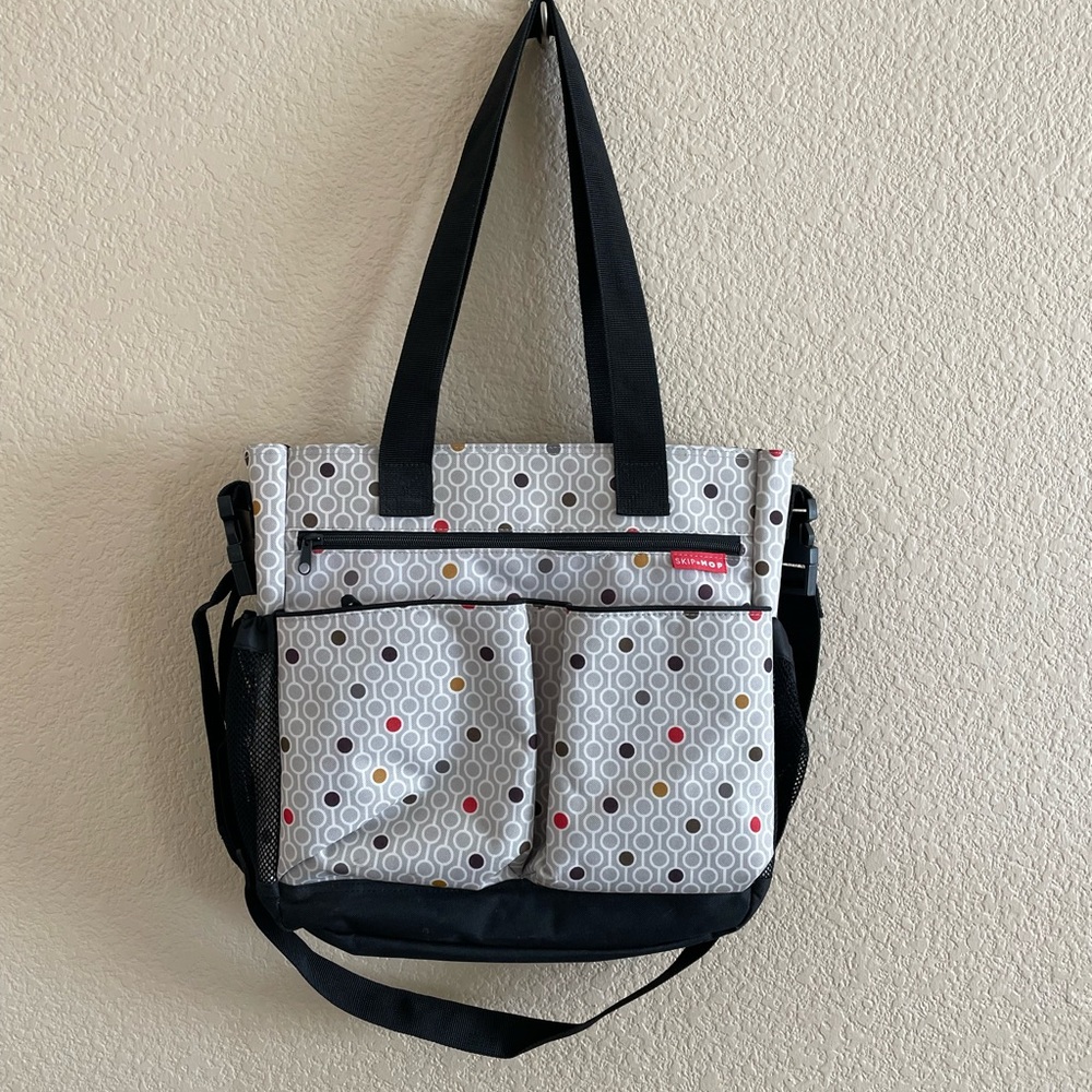 Skip Hop Duo Signature Diaper Bag Red Yellow Grey Dots Gray Black.